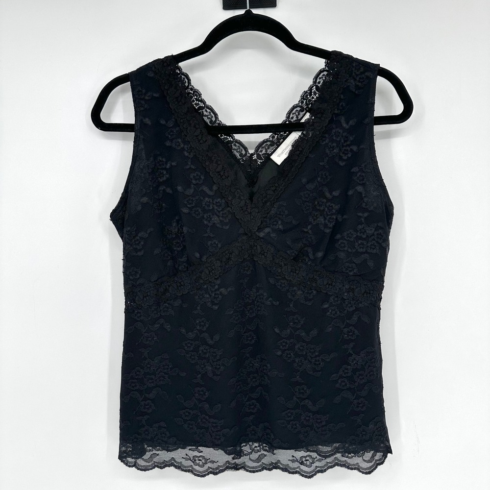 Y2K Worthington Black Lace Sleeveless Top Romantic Whimsygoth Goth Fairy 90s L